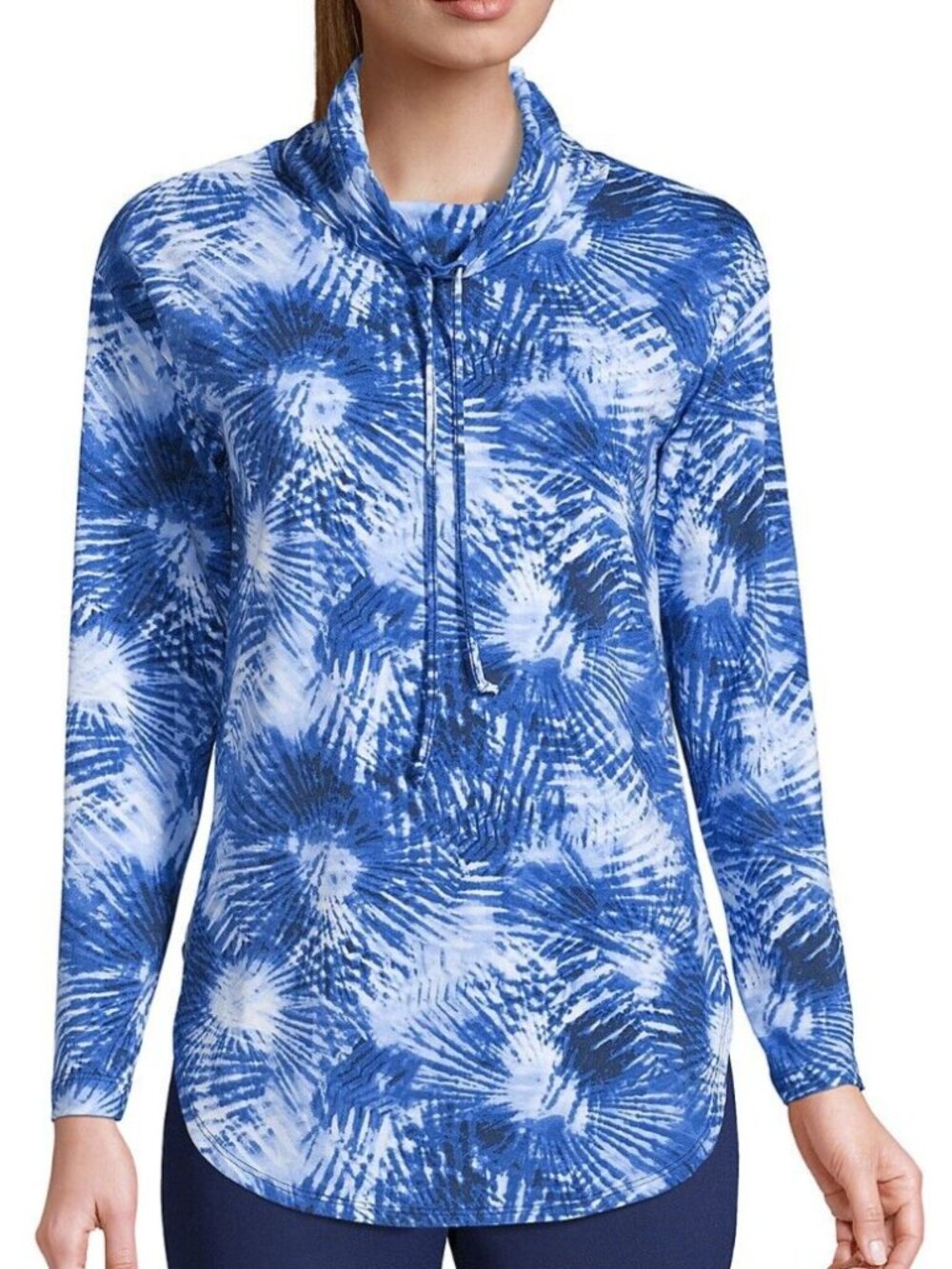 2/$30 Lands' End Drawstring Cowl Neck Tunic Top Tie-Dye Blue Medium #A4393